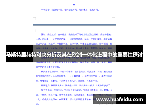 马斯特里赫特对决分析及其在欧洲一体化进程中的重要性探讨
